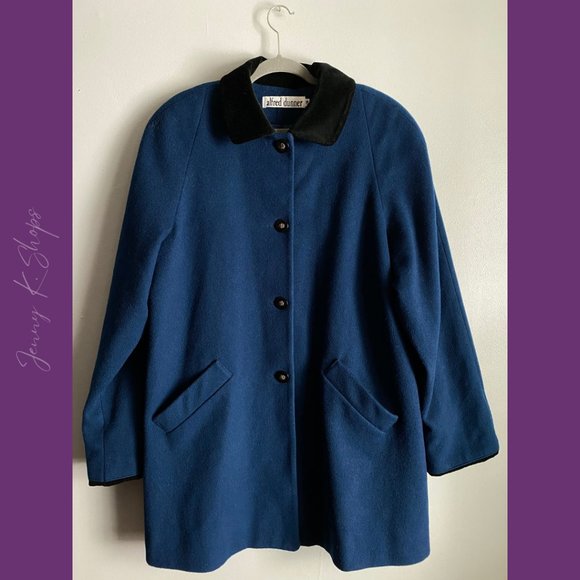 Alfred Dunner Jackets & Blazers - Alfred Dunner | Warm Long Blue Wool Button up Jacket w/ Velvet Trim | Size: 16